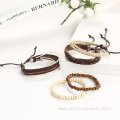 Wooden Beads Bracelet DIY Multi Layer Leather Wristbands